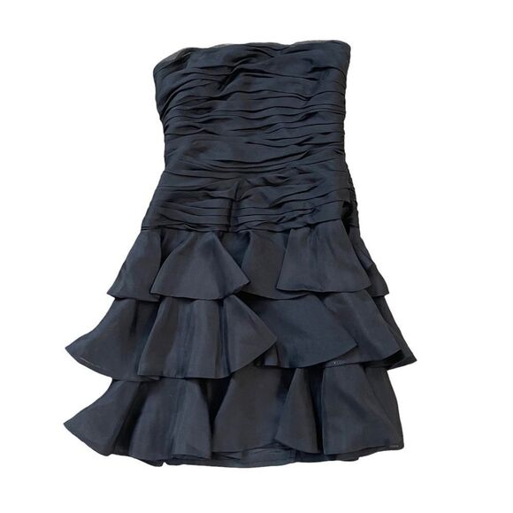 A J Bari 80s Ruffled Vintage Silk Strapless Dress S - Picture 1 of 3